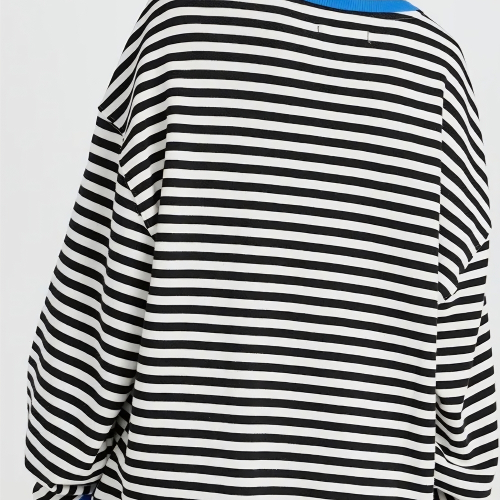 Free People  Black and White Striped Hoodie with Blue Trim - Picture 3 of 3